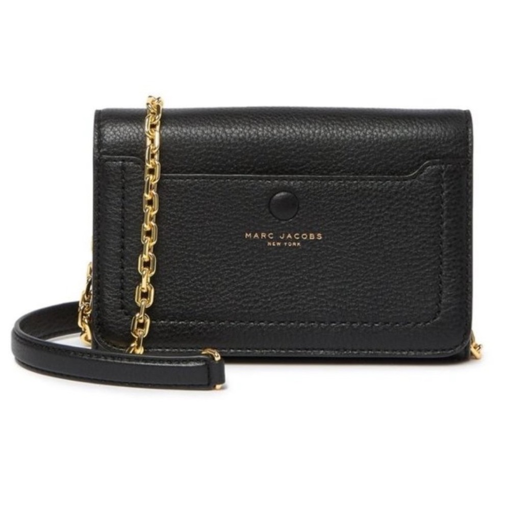 Marc Jacobs Black Leather Crossbody Wallet with Gold Chain